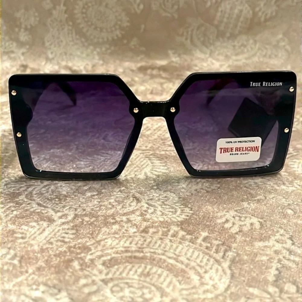 Brand New True Religion Oversized Square Sunglasses Tortoise Purple Lens